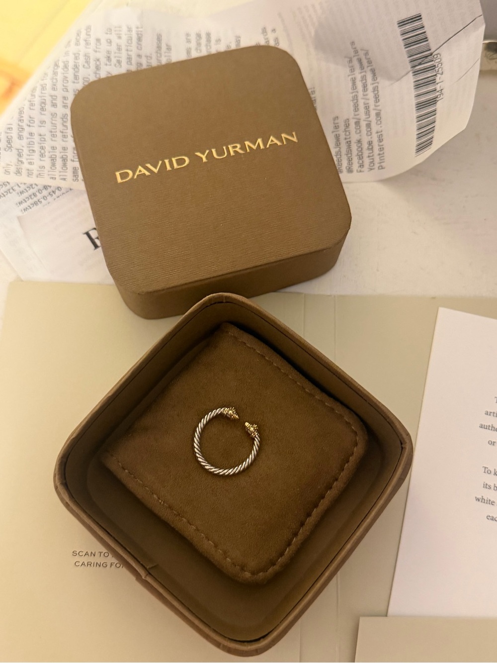 David Yurman Two-Tone Cable Open Ring in Silver and Gold